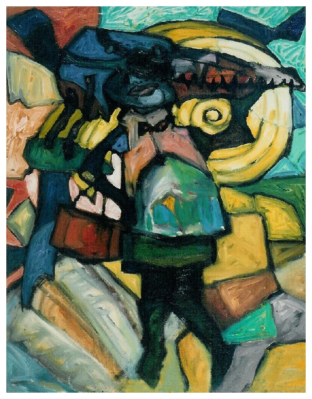 Woman with a crocodile mask - 40x40 - 1994 - Oil on canvas