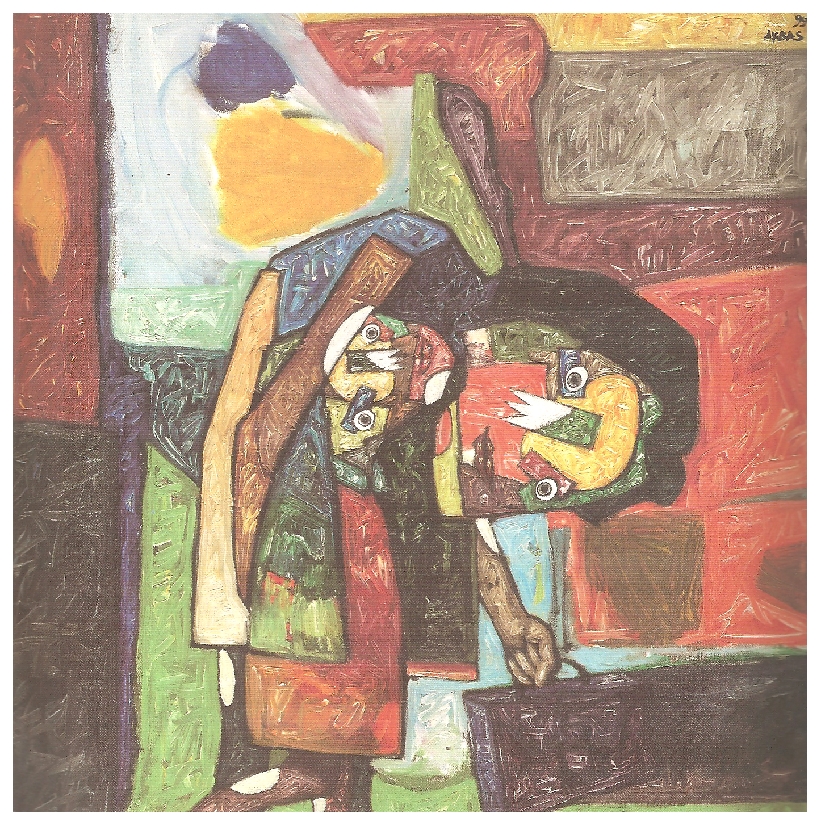 Artiste et sa fille Daphnée - 74x74cm - 1999 - huile sur toile