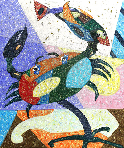 Crabe et son butin - 65x54 - Peinture à l'huile sur toile